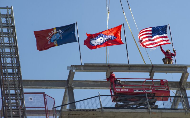 Saracen Casino tops new Pine Bluff hotel with final roof beam